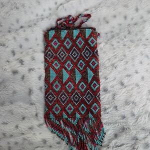 Handcrafted Beaded Fringe Bag - Red and Blue